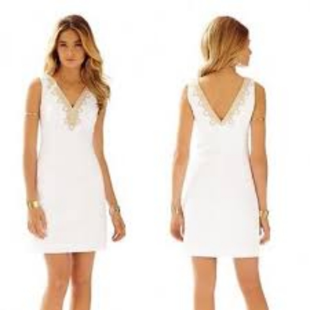 Lilly Pulitzer White and Gold Bentley Shift Dress